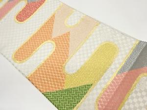 リサイクル　ヱ霞に古典柄模様織出し袋帯